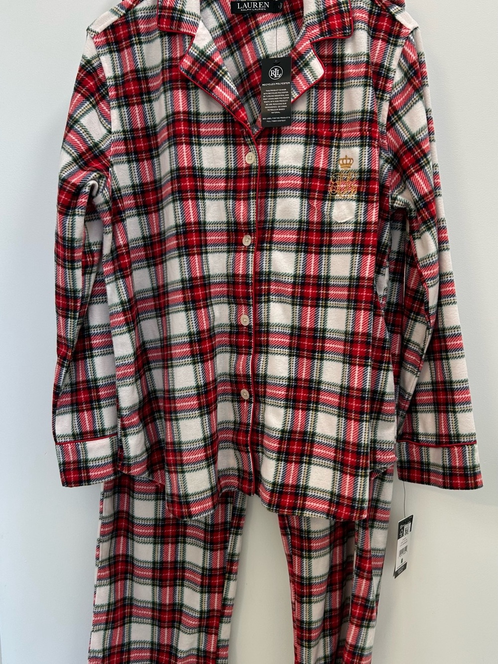 Lauren Ralph Lauren fleece plaid pajama set women’s size large NWT